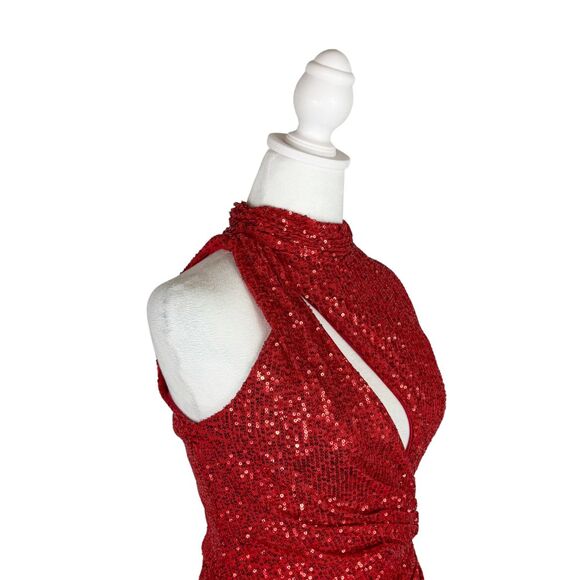 Mac Duggal  Cut Out Sequin Maxi Dress 2 Red NWT - Picture 6 of 12